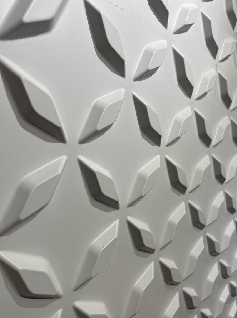 Installation of Checker 3D PVC wall panels with white tile effect