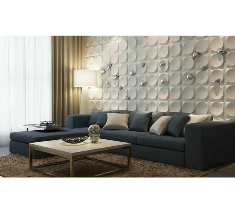 Contemporary living room featuring Cirque 3D PVC wall panels as a statement wall decor