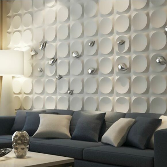 A display of the Cirque 3D PVC wall panels as an elegant living room backdrop