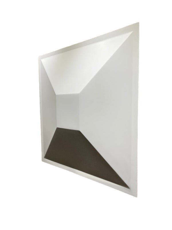 Close-up of a 3D PVC wall panel with Inca patterns in black and white