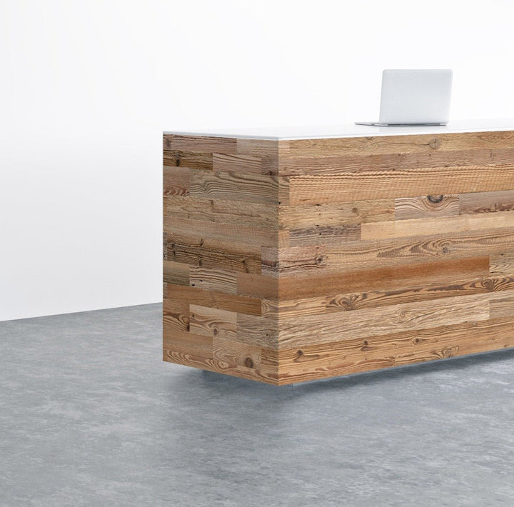 Amber Weathered Plank Wood Wall Panels displayed in a linear arrangement to showcase each plank