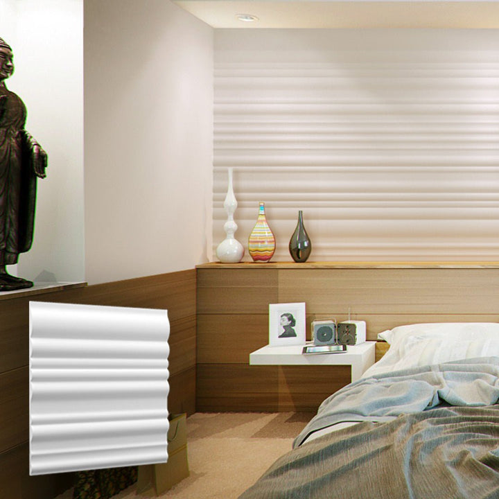Contemporary bedroom featuring Bands 3D plaster wall panels as an accent