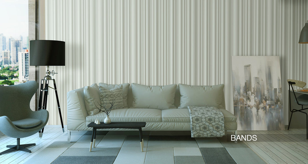Elegant living room enhanced with Bands 3D plaster wall panels for a modern look