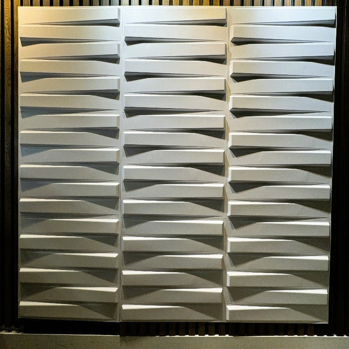 Elegant office space adorned with Bars 3D PVC wall panels for a sleek look
