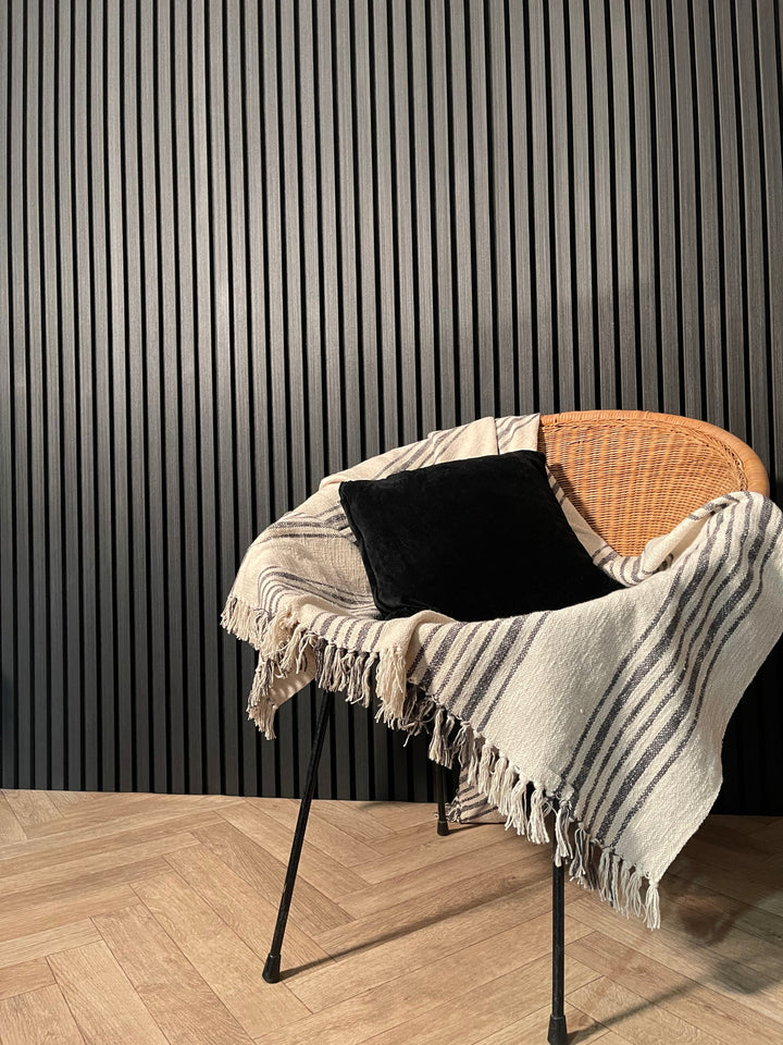 Charcoal Grey Real Wood Slatwall Panel | Acoustic Veneer Wall Panels UK - The 3D Wall Panel Company
