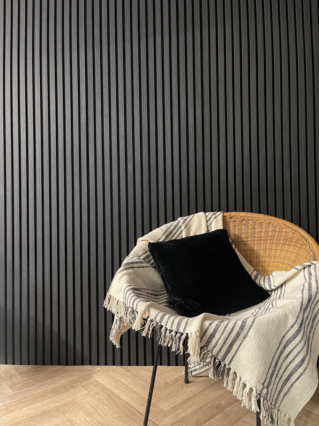Charcoal Grey Real Wood Slatwall Panel | Acoustic Veneer Wall Panels UK - The 3D Wall Panel Company