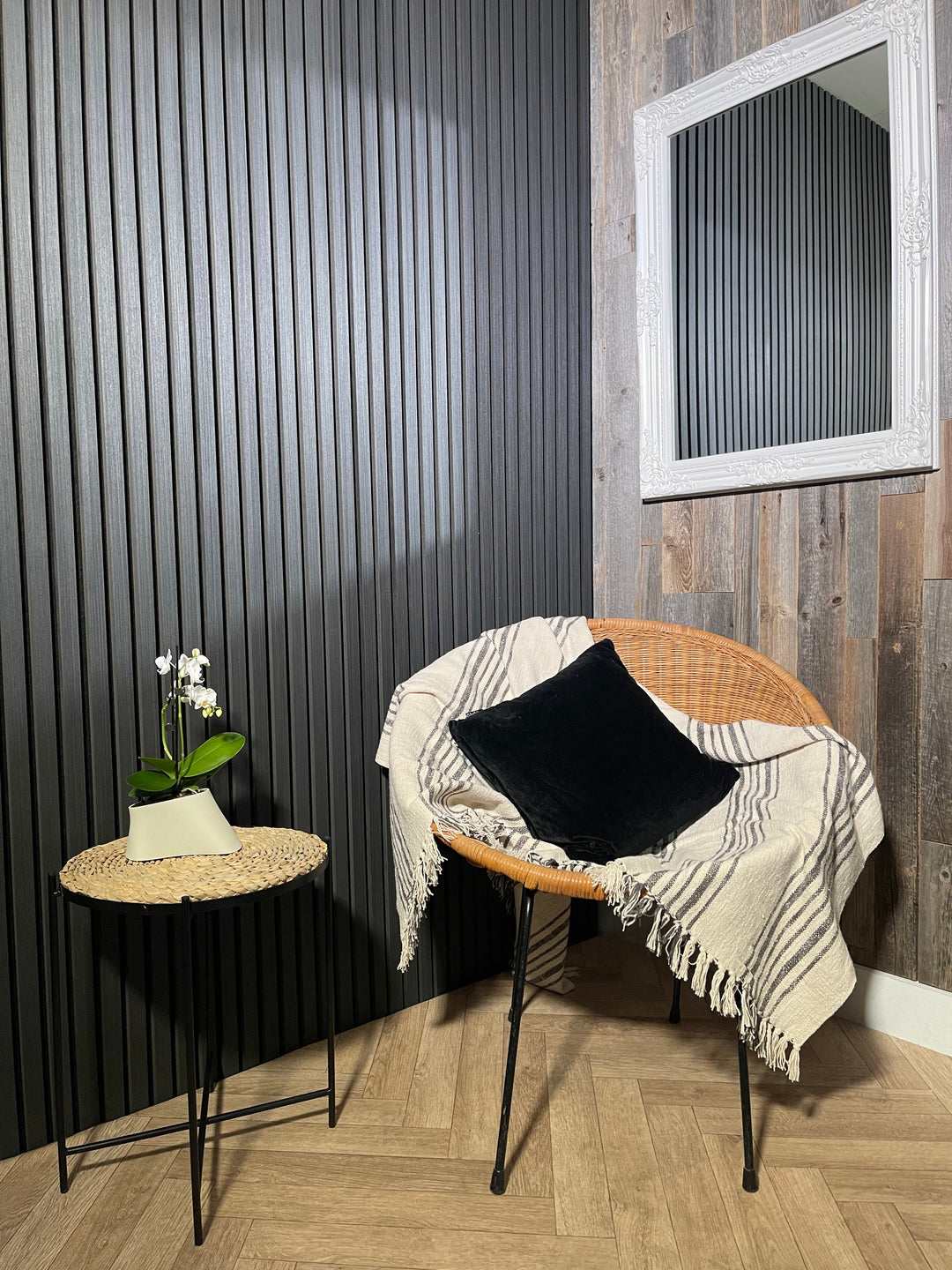 Charcoal Grey Real Wood Slatwall Panel | Acoustic Veneer Wall Panels UK - The 3D Wall Panel Company