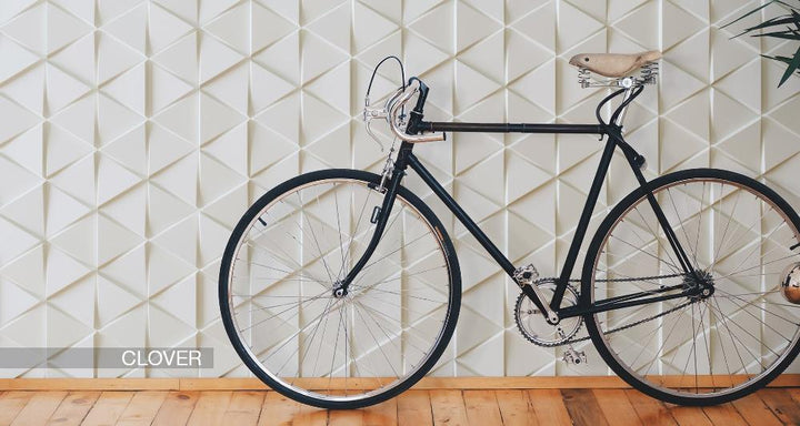 Installation view of Clover 3D Plaster Wall Panels on a room wall