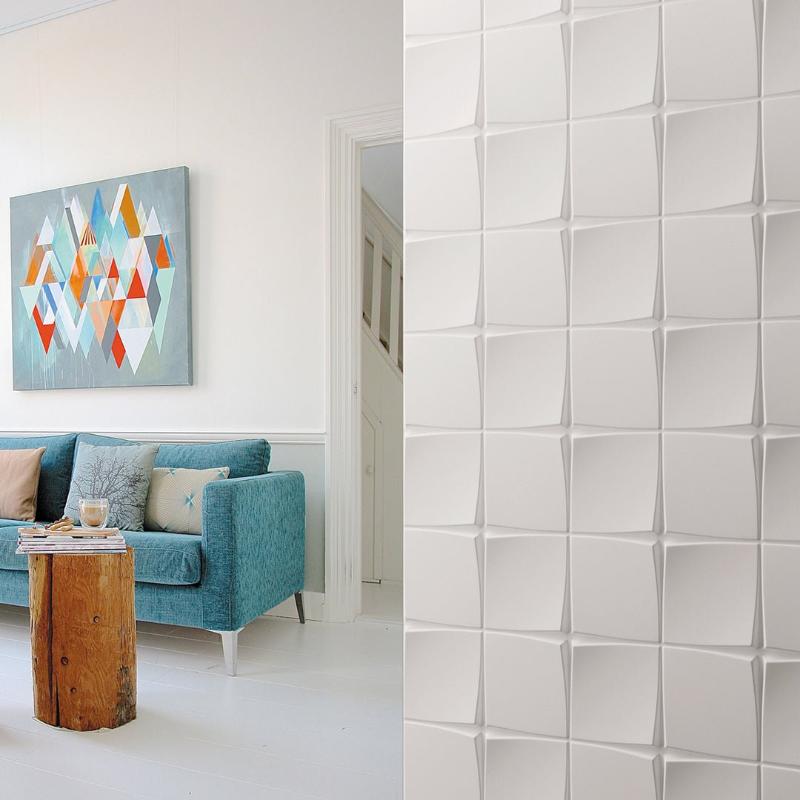 Example of a living room interior featuring the Cracks 3D plaster wall panels as wall decor