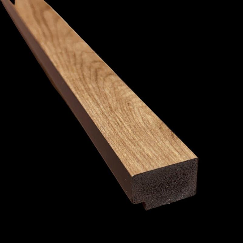 Detailed shot of an end cap piece of English Oak Slat Wall Eco Panel