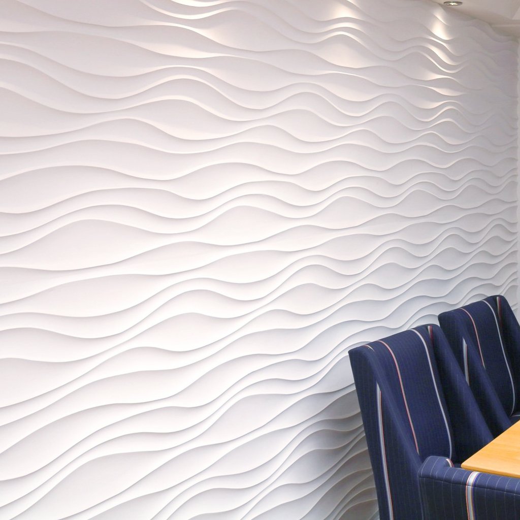 Dining area accentuated with Jet Stream 3D MDF Wall Panels with a wavy texture