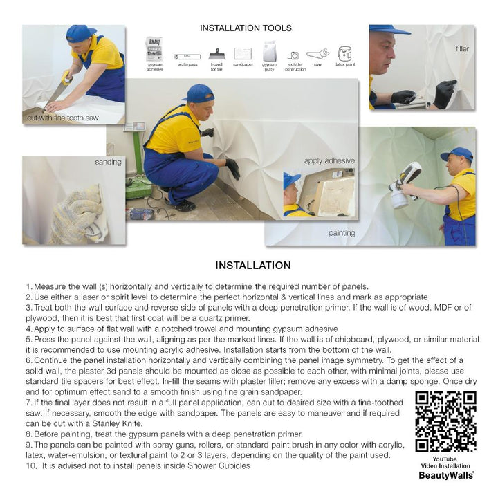 Instructional visual guide for Moon 3D Plaster Wall Panel installation