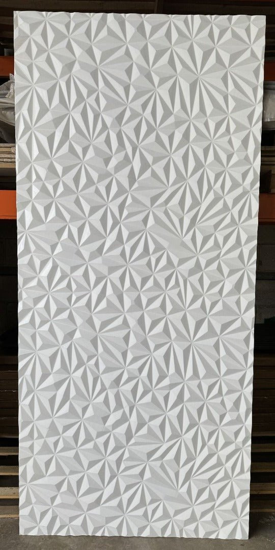 Textured white Quartz 3D MDF wall tile with a modern geometric motif