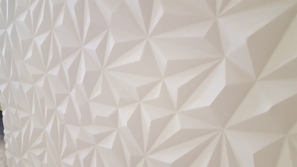 Quartz 3D MDF wall panel featuring a white geometric design