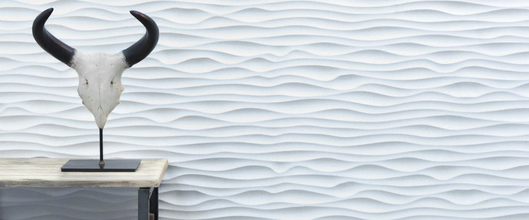 Full view of Sand Ripple 3D MDF Wall Panel featuring a large animal head decoration