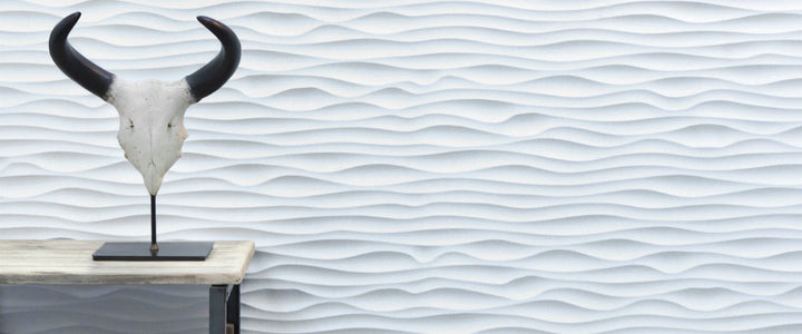 Full view of Sand Ripple 3D MDF Wall Panel featuring a large animal head decoration