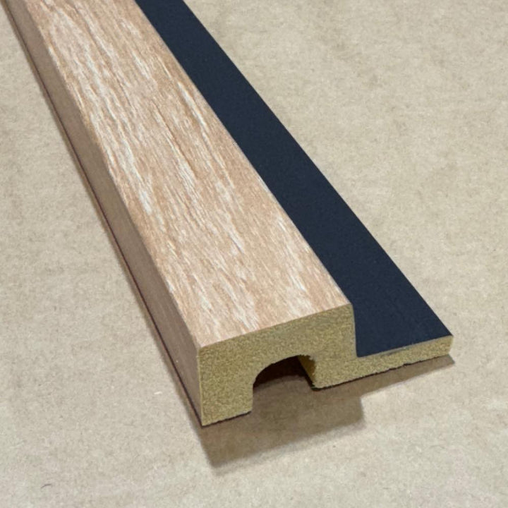 American Beech starting Slat Wall Eco Panel starting piece with a black accent strip