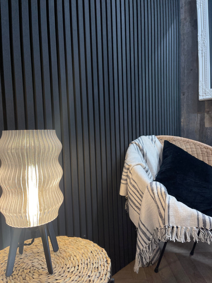 Charcoal Grey Real Wood Slatwall Panel | Acoustic Veneer Wall Panels UK - The 3D Wall Panel Company
