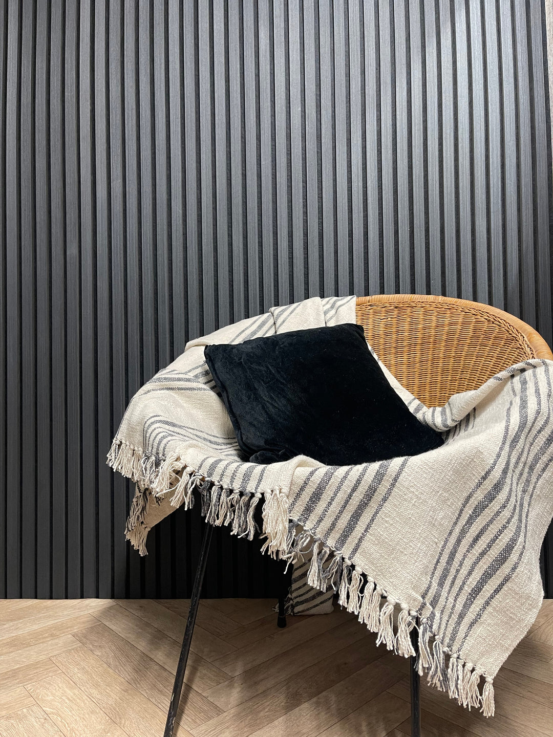Charcoal Grey Real Wood Slatwall Panel | Acoustic Veneer Wall Panels UK - The 3D Wall Panel Company