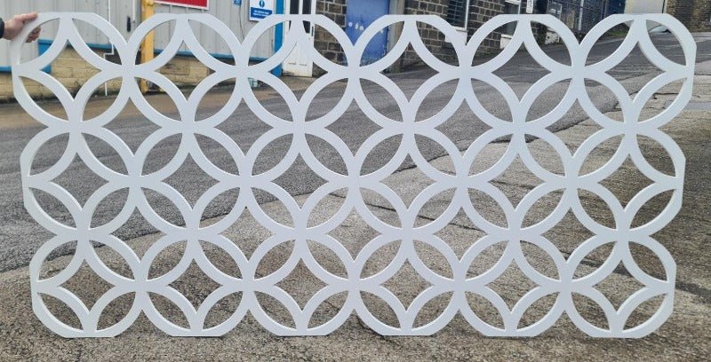 full view of whole flower cut out fretwork panel outside