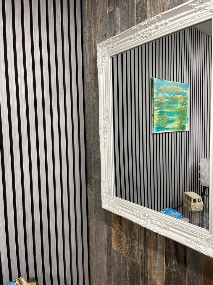 Grey Satin Acoustic Wall Panel | Modern Slatted Design UK - The 3D Wall Panel Company