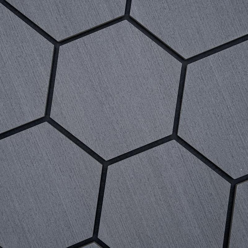 hexagonal shaped acoustic panel in a dark smoked oak colour