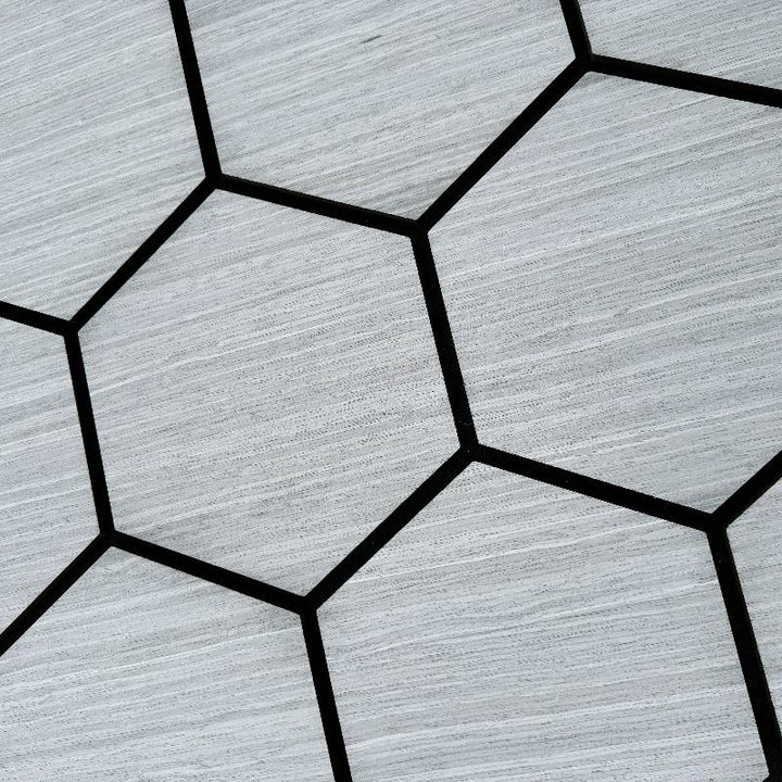 hex panels in a silver grey colour with detailed wood grain pattern