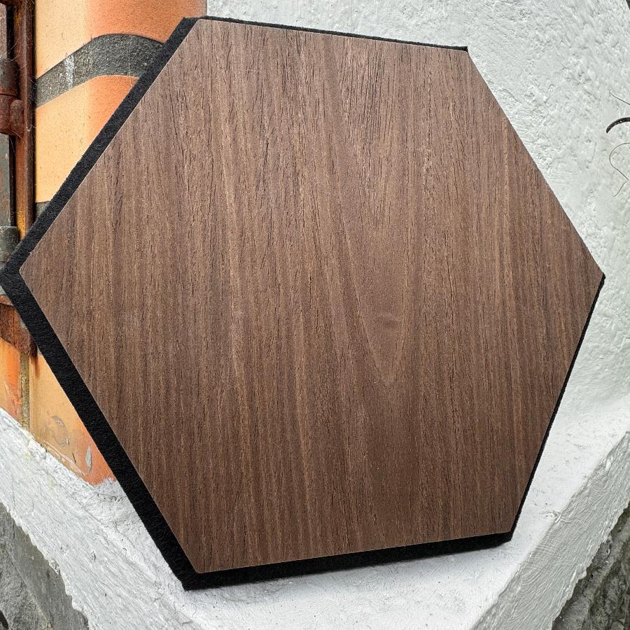 sample cut out hexagon shape in walnut colour