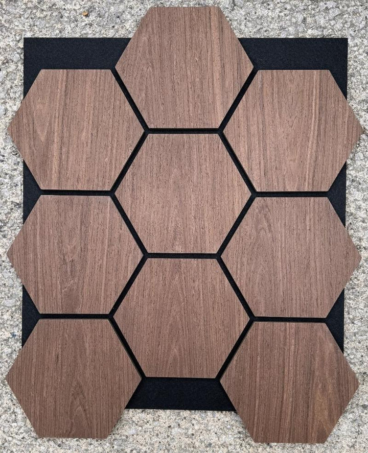 Dark Walnut Hexagonal Acoustic Tile showcasing contrasting wood tones