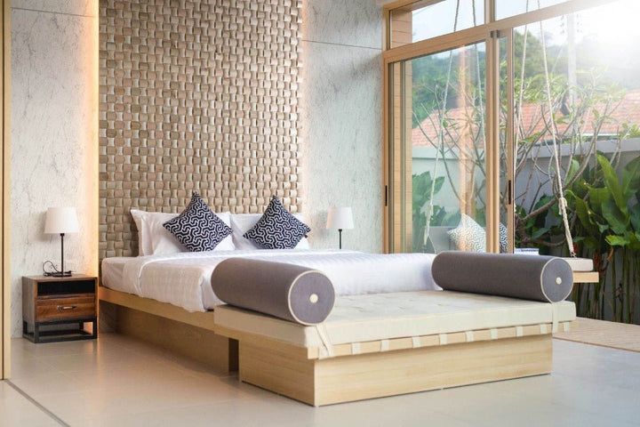 Jukka Wall Panel featured as a headboard in an open and modern bedroom setting