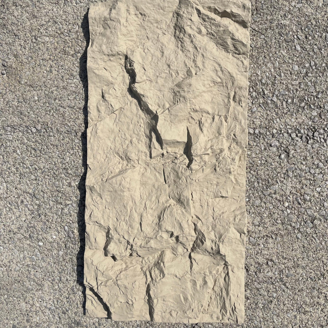 Pale Taupe Natural Rock PU wall panel with deep fissure detail - 3D textured