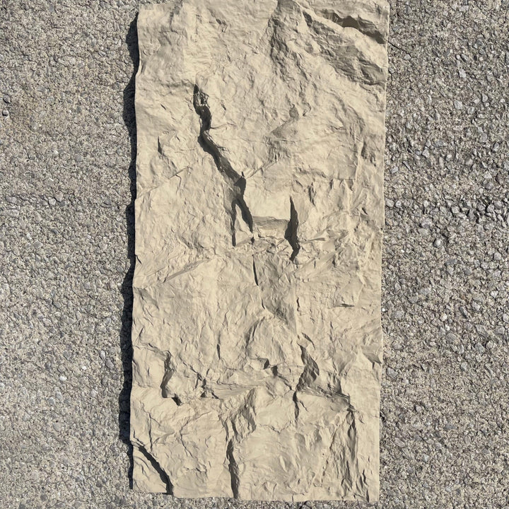 Pale Taupe Natural Rock PU wall panel with deep fissure detail - 3D textured