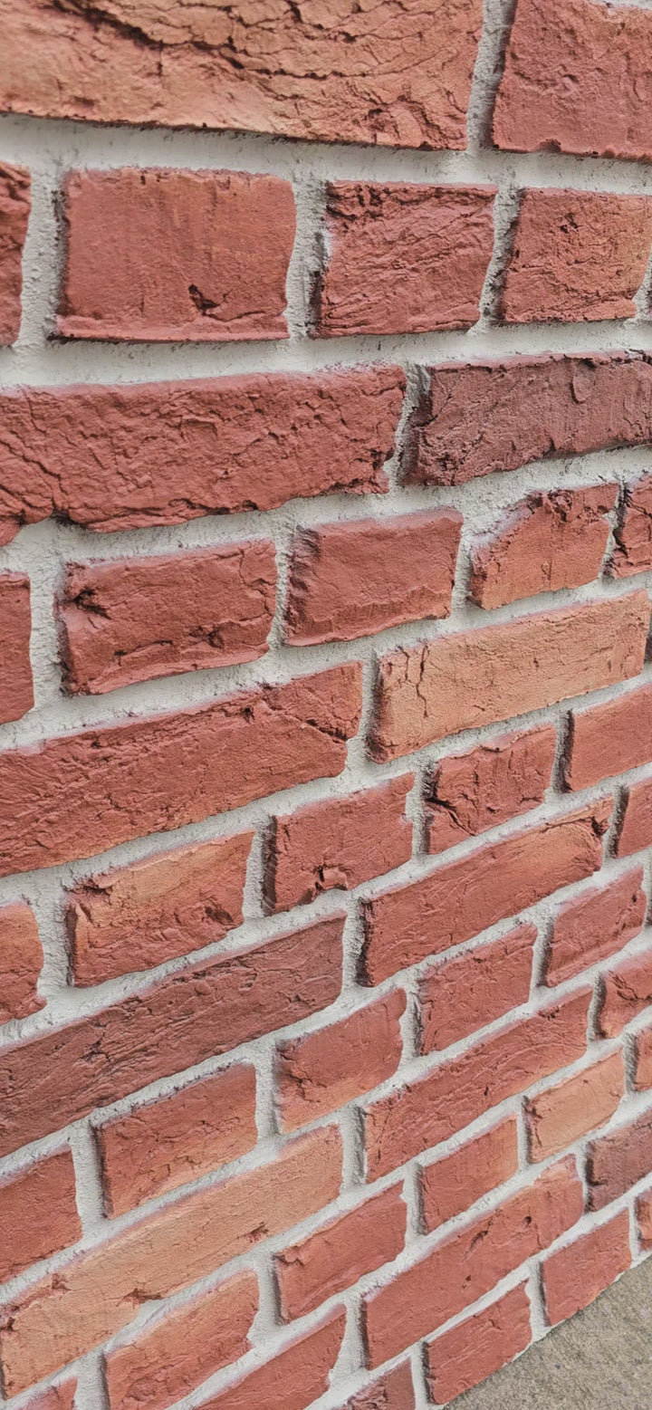 Close-up of fiberglass brick effect wall panel surface texture 