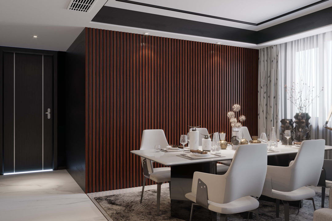 Rich Mahogany Slat Wall Eco Panels - The 3D Wall Panel Company