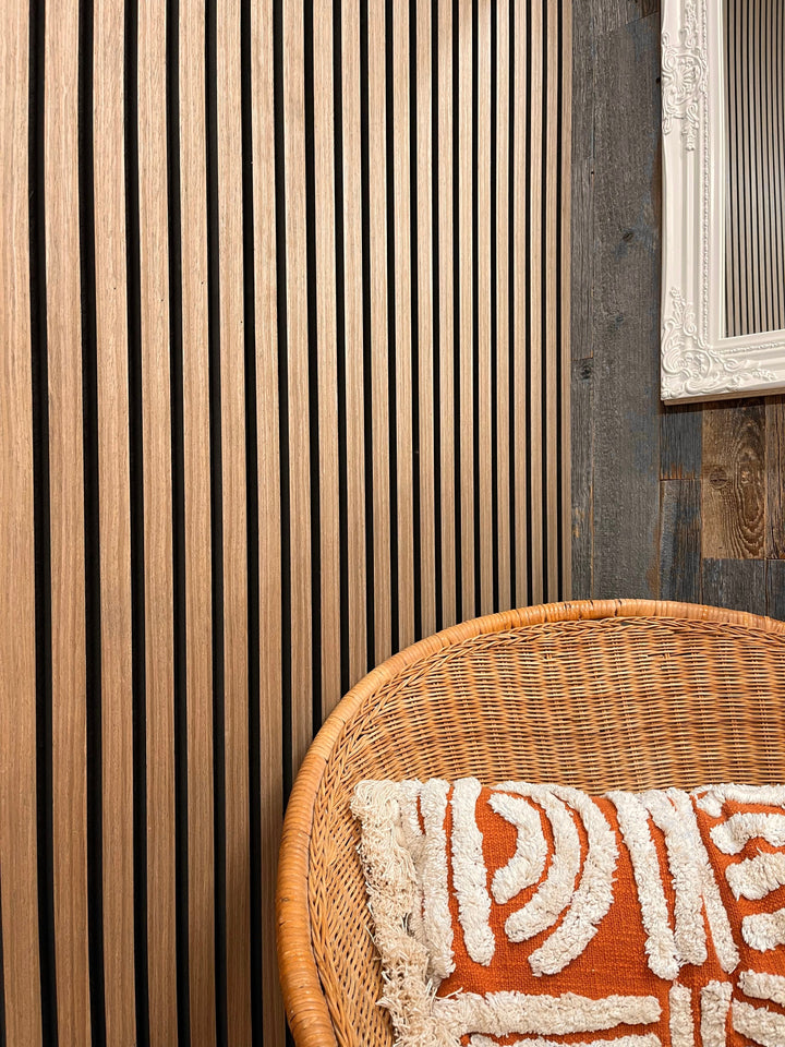 Walnut Acoustic Slatwall Panel – Real Wood Veneer (2400 x 600 mm) - The 3D Wall Panel Company