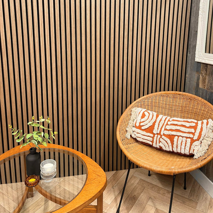 Walnut Acoustic Slatwall Panel – Real Wood Veneer (2400 x 600 mm) - The 3D Wall Panel Company