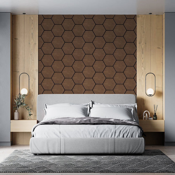 Walnut Hex Acoustic Wall Panels - The 3D Wall Panel Company